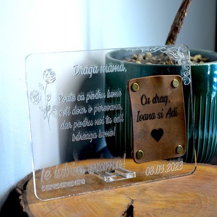 cadou 8 martie mama personalizat plexiglas piele naturala