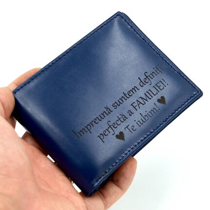 cadou barbati portofel slim piele albastru personalizat1
