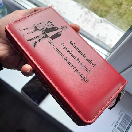 cadou femei portmoneu personalizat cu imagine piele rosu
