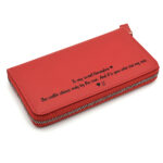 portmoneu dama piele naturala rosie personalizat text inchidere fermoar
