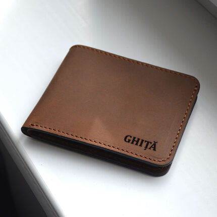 portofel barbati piele naturala vintage personalizat nume maro inchis