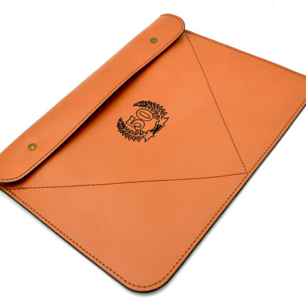 mapa de documente din piele maro coniac personalizata logo